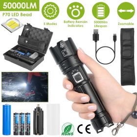 Tactical LED Flashlight Zoomable Rechargeable Search Light Torch