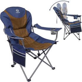 Outdoor Reclining Camping Chair 3 Position Folding Lawn Chair Supports 350 lbs, Black & Grey