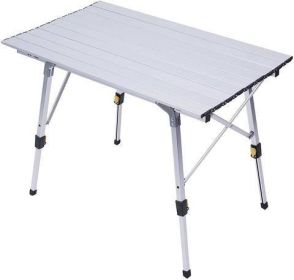 Bosonshop Portable Folding Aluminum Camping Picnic Table, Adjustable Height Compact Outdoor Table with Carry Bag, Silver