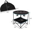 Bosonshop Folding Table, Travel Camping Picnic Collapsible Round Table with 4 Cup Holders and Carry Bag (Black & Blue)