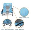 Outdoor Beach Chair Camping Folding Chair for Adults with Cup Holder & Cooler Bag Low Reclining Back Low Seat Beach Chair