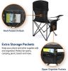 Outdoor Padded Folding Camping Chair Lawn Chair with Cup Holder,Black+Grey