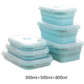 Foldable Silicone Lunch Box Microwaveable Bento Box Fruit Preservation Box Picnic Portable Lunch Box (size: 300ml+500ml+800ml)