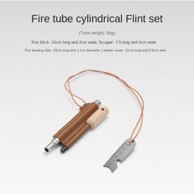 Outdoor flame blowing tube flint suit camping retractable stainless steel 5-section flame blowing tube solid magnesium rod spark rod (colour: Cylindrical suit)