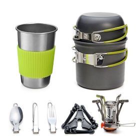 Hiking Picnic Tourist Tableware Set With Folding Spoon Mini Gas Stove (Color: Grey, Style: A)