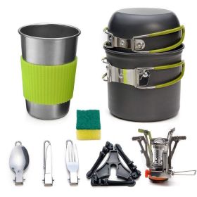Hiking Picnic Tourist Tableware Set With Folding Spoon Mini Gas Stove (Color: Grey, Style: B)