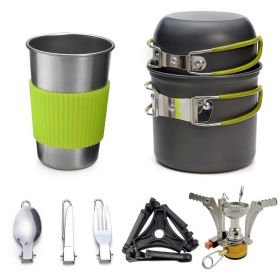 Hiking Picnic Tourist Tableware Set With Folding Spoon Mini Gas Stove (Color: Grey, Style: C)