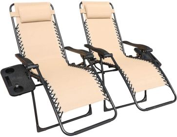 Zero Gravity Chair Patio Folding Lawn Lounge Chairs Outdoor Foldable Camp Reclining Lounge Chair with sidetable for Backyard Porch Swimming Poolside a (Color: Beige)