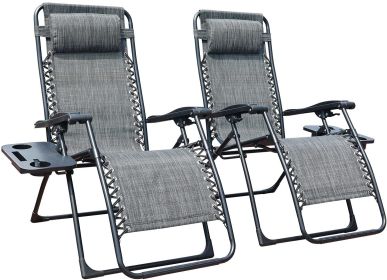 Zero Gravity Chair Patio Folding Lawn Lounge Chairs Outdoor Foldable Camp Reclining Lounge Chair with sidetable for Backyard Porch Swimming Poolside a (Color: Grey)