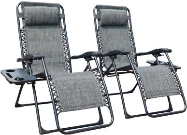 Zero Gravity Chair Patio Folding Lawn Lounge Chairs Outdoor Foldable Camp Reclining Lounge Chair with sidetable for Backyard Porch Swimming Poolside a (Color: Grey)