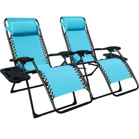 Zero Gravity Chair Patio Folding Lawn Lounge Chairs Outdoor Foldable Camp Reclining Lounge Chair with sidetable for Backyard Porch Swimming Poolside a (Color: Aqua Blue)
